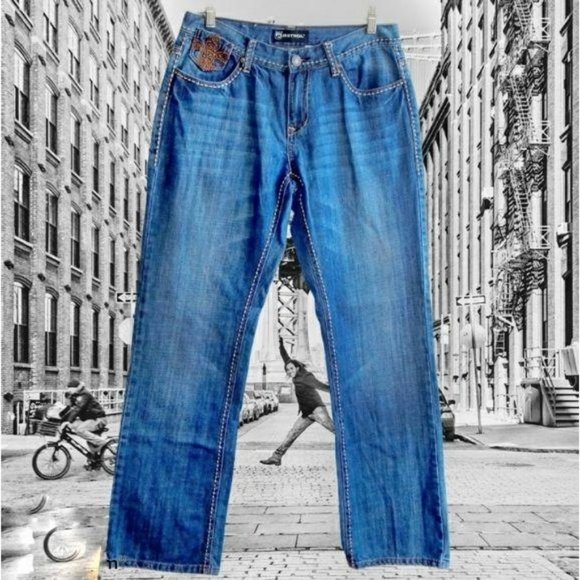 Vintage PETROL NIKKI style Fer-delis Stitch Blue Jeans - Picture 1 of 5